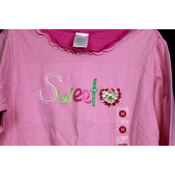 2006 Gymboree Sweetheart Valentine Day SWEET Sequin Shirt Pink Lettuce Edge sz12 - Picture 2 of 9